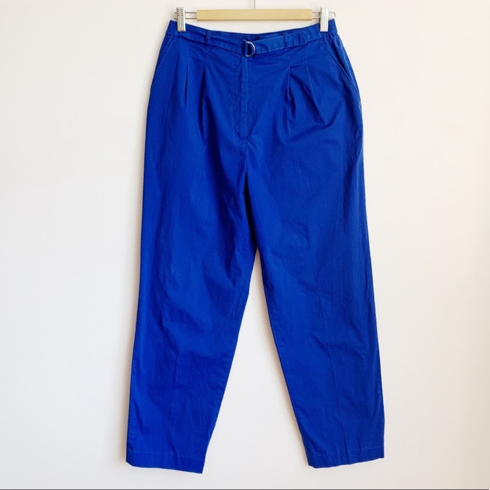 Vintage high rise pleated cotton blend blue pants
